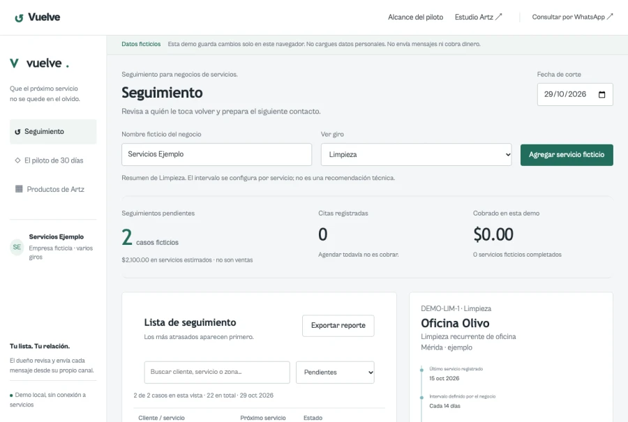 Interfaz de Vuelve con datos ficticios